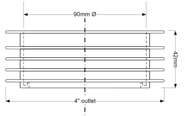 Preview: Technische Zeichnung der Lamellendichtung: Innendurchmesser $90text{ mm}$, Gesamthöhe $42text{ mm}$ und Außenmaß für den DN100 Abgang